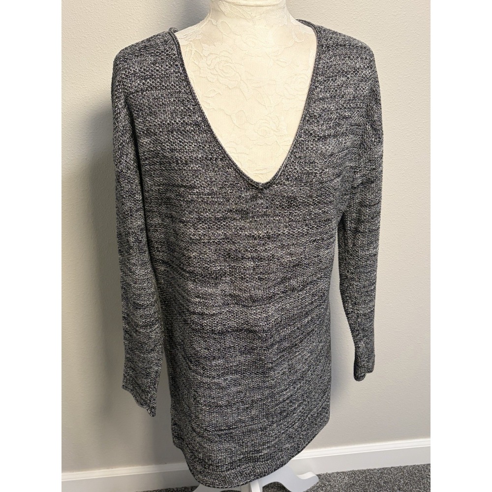 Eddie Bauer Black & White Pullover  Sweater 100% Cotton V Nk  Women's M Preppy